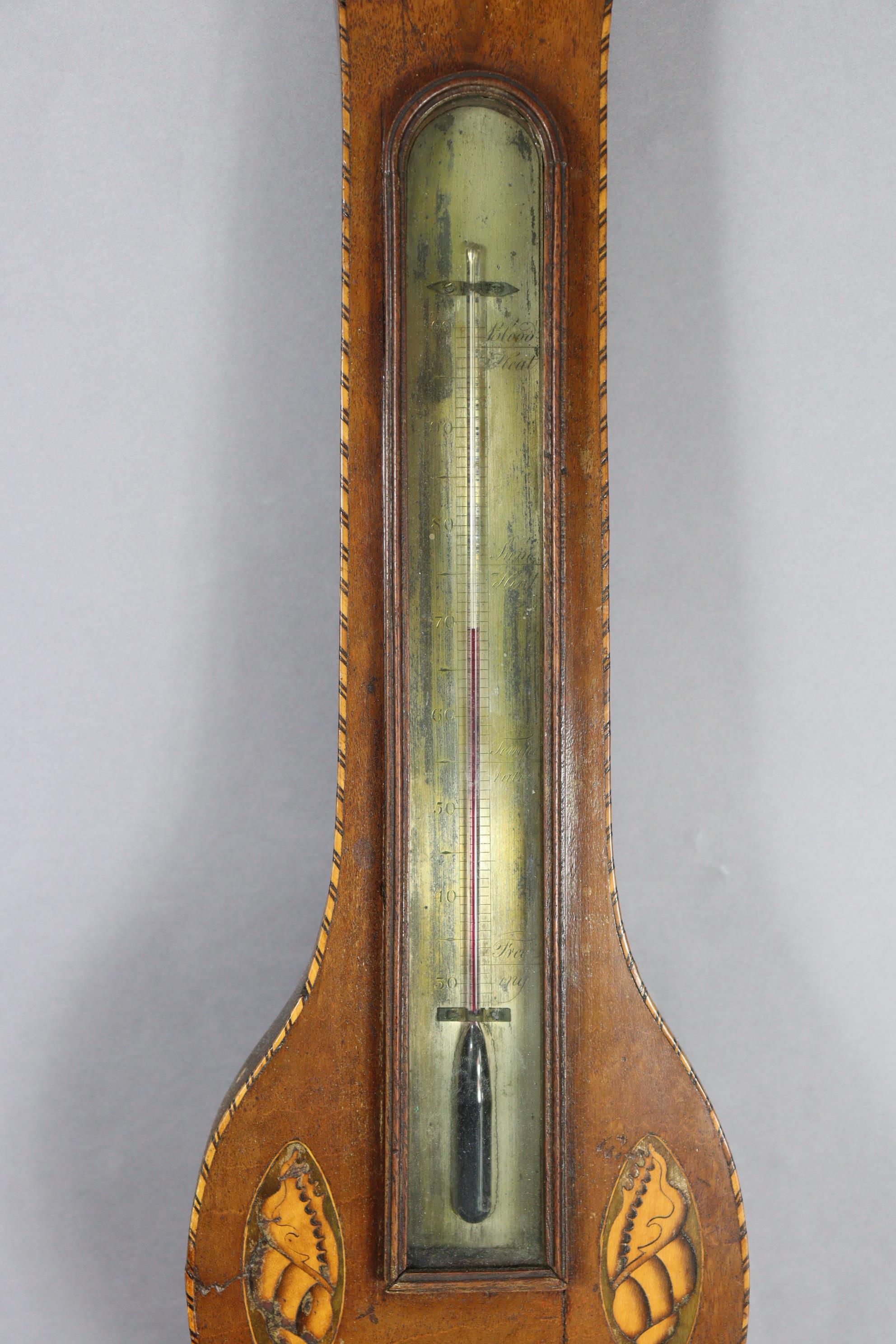 A 19th century marquetry inlaid walnut banjo barometer, the 8” silvered dial inscribed “C. Zappa - Image 3 of 3