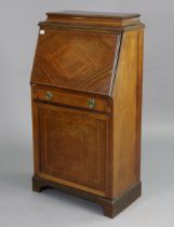 An Edwardian inlaid-mahogany narrow bureau having a fitted interior enclosed by a fall-front with