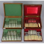 A set of twelve Mappin & Webb dessert knives & forks with mother-of-pearl handles; & a similar set