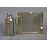 A 1960’s French silvered-metal & brass-finish rectangular tea tray with a raised belt design,