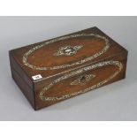 A 19th century mother-of-pearl-inlaid rosewood writing slope, 15¾” wide, containing various