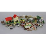 Various vintage painted lead & wooden farm yard models & animal figures.