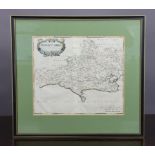 An 18th century County Map of Dorsetshire by Robert Morden, with decorative title cartouche, hand-