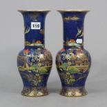 A pair of Carlton ware “Blue Mikado” vases (w.a.f.), 11” high.