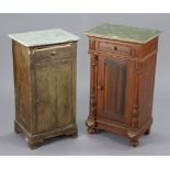 Two continental-style wooden bedside cabinets each with a simulated marble top, & fitted frieze