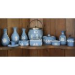 A large collection of Wedgwood blue & white, & green & white jasperware, boxed & unboxed.