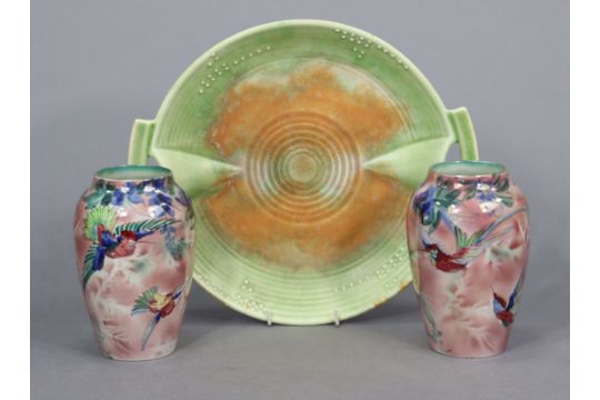 A pair of Burleigh ware lustreware vases of pink ground & with bright-coloured kingfisher decoration - Image 1 of 5