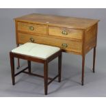 A late 19th century inlaid-mahogany dressing table fitted two short & one long drawer with brass