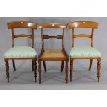 A 19th century simulated rosewood bow-back dining chair with a woven-cane seat, & on carved & turned