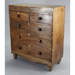 A 19th century inlaid-mahogany chest fitted two short & three long graduated drawers with turned