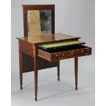 A 19th century inlaid-mahogany side table fitted with a brushing slide above a long drawer, & on