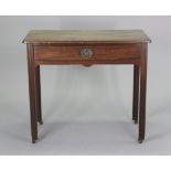 An 18th century mahogany side table fitted with a frieze drawer & on moulded square legs with