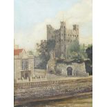 ENGLISH SCHOOL, 19th century. A view of Rochester Castle. Oil on canvas: 16” x 12”, in giltwood &