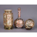 A Japanese Satsuma pottery vase of hexagonal form with circular short neck, decorated with