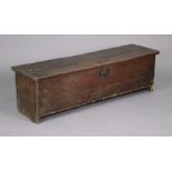 A 17th century oak rectangular chest with original hinges to the lift-top, & original clasp &