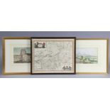 A 17th century hand coloured engraved map “Le Duche de Auverne” by Merian, 12” x 15”; a