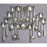 Eighteen various Georgian & later silver Old English teaspoons; a George III Old English sauce