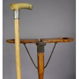 A wooden walking cane with horn handle & embossed silver mount inscribed: “Seg’t F.J. Cross Oct.