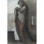 CLARA SIMON. Study of a semi-nude standing female figure. Signed, pastels: 24” x 16”.
