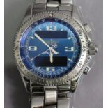 A Breitling B-1 stainless steel gent’s chronograph bracelet watch with blue dial, serial No.