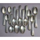 Two George III silver Old English brigh-cut table spoons; six George III & later Old English dessert