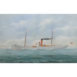 G. ROBERTS (early 20th century). Portrait of the cargo vessel S. S. Saxon of London; signed lower