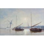 KENNETH DENTON, R.S.M.A. (b. 1932). “Early Morning, Thurne”, signed lower left, oil on board: 14”