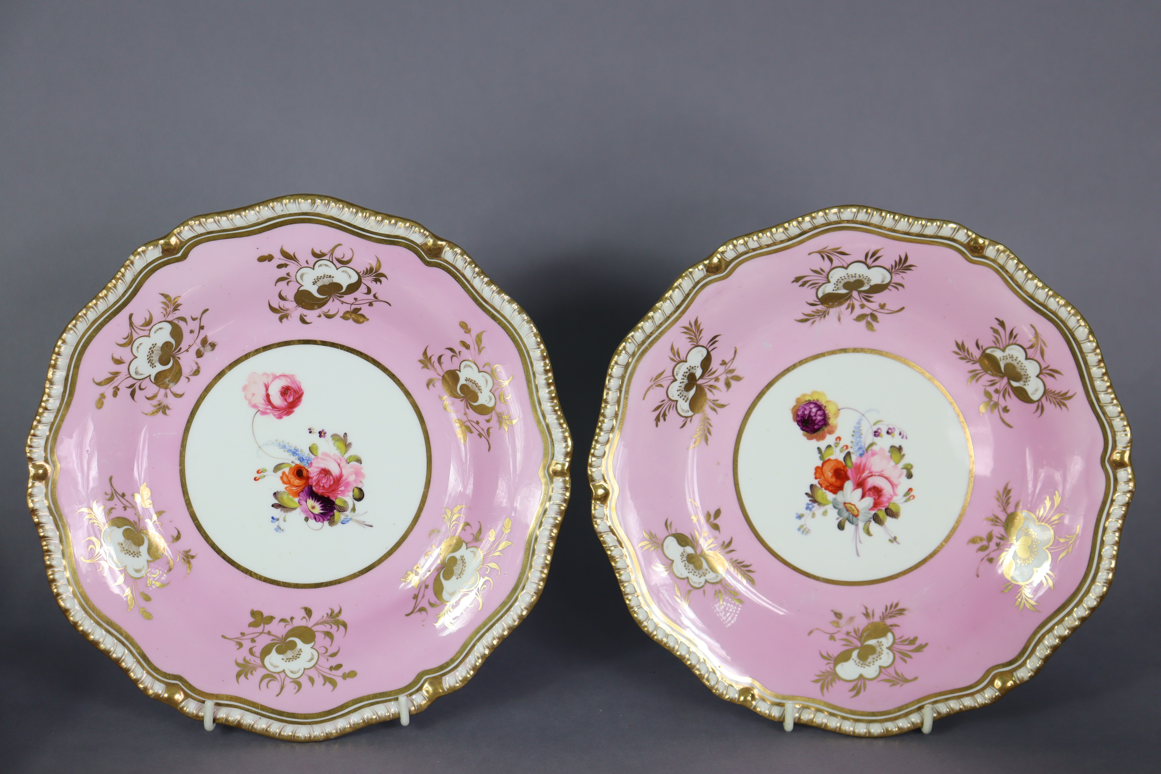 A 19th century English porcelain part tea & coffee service of pink ground with gilt banding & floral - Image 14 of 15