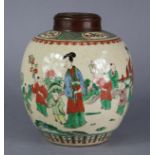 A late 19th/early 20th century Chinse “crackleware” ginger jar, decorated in famille vert enamels