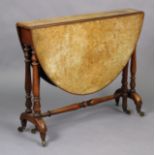 A Victorian Burr walnut Sutherland table with oval drop-leaves, on turned supports with brass