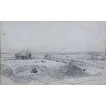 DAVID COX (1788-1859). “The Breakwater, Dieppe”, Pencil on paper, 4½” x 7½”, in glazed frame. *