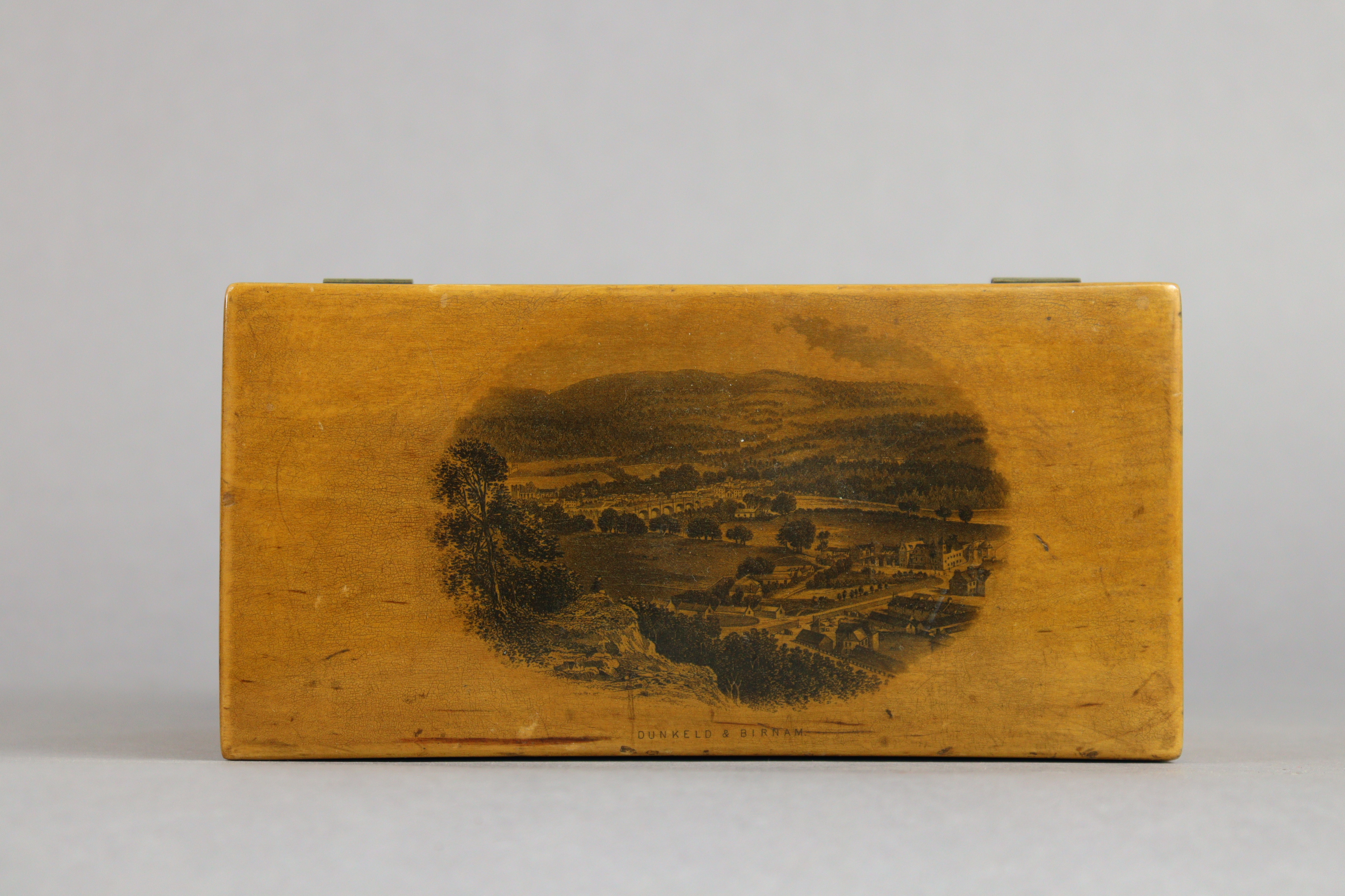 A Victorian Mauchline ware satinwood rectangular box with printed view of “Dunkeld & Birnam” to - Image 3 of 5