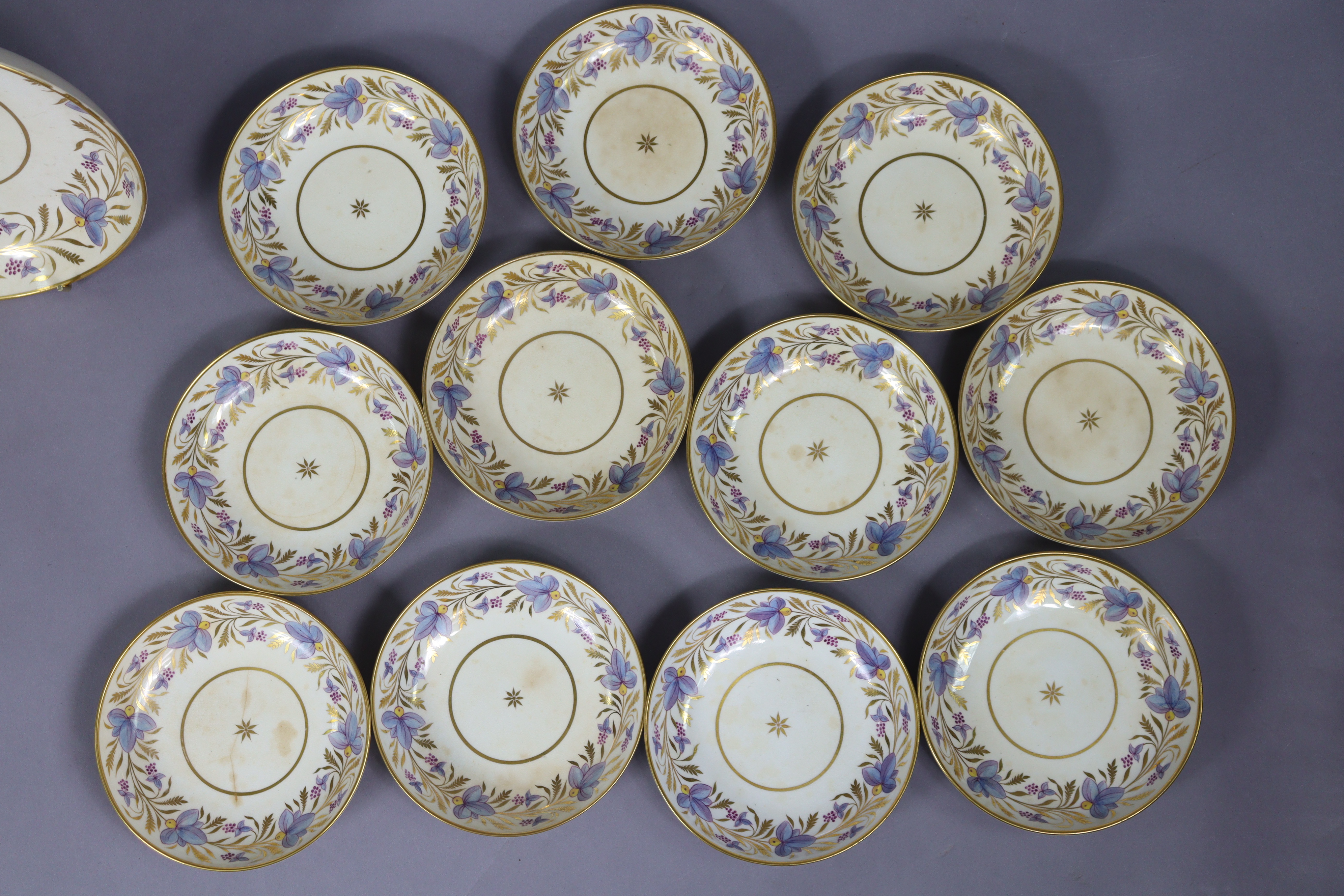 An early 19th century English porcelain thirty-nine piece part tea-coffee service with floral & gilt - Image 6 of 13