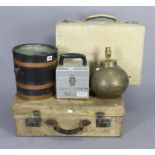 A coopered oak & copper-bound waste-paper bin (made from British battleships), 9¼” high; together