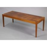 A teak rectangular low coffee table on four square tapered legs, 45” wide x 16” high; & a dressing