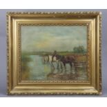 ENGLISH SCHOOL, late 19th/early 20th century. A river landscape with ponies crossing. Signed