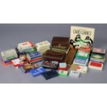 Various sets of playing cards; numerous card games; & a treen cribbage board.