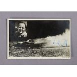 A VINTAGE REAL PHOTOGRAPHIC POSTCARD depicting DONALD CAMPBELL AND HIS BLUEBIRD HYDROPLANE,