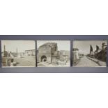 Three vintage photographs – all Pompei views titled: “Casa con forno e mulini”, “Strada dei