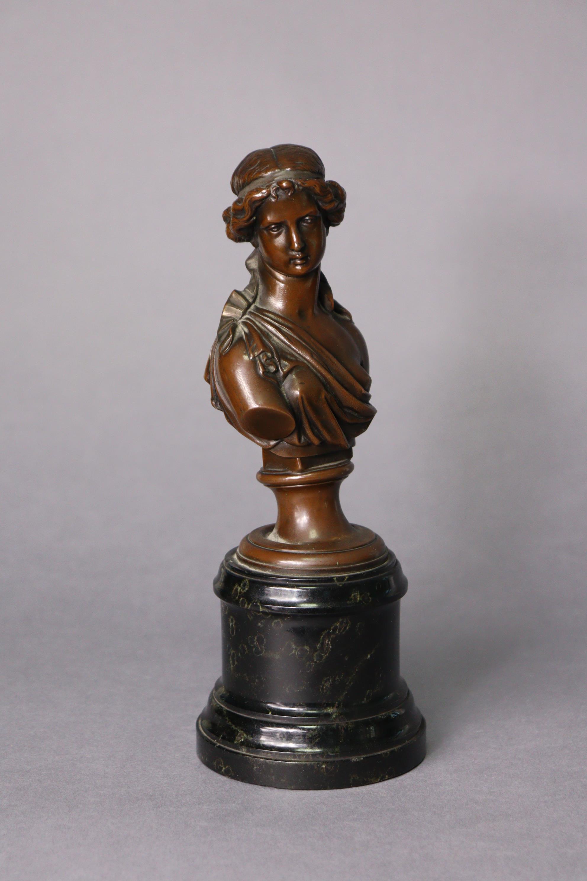 A bronze bust of a lady looking to her right, inscribed “Depon. Gust. Grohe.”, on round socle, 9¼” - Image 2 of 5