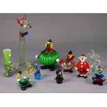 Ten various Murano glass clown & animal ornaments, the largest 20½” high.