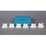 A set of six Coalport bone china white-glazed floral place card holders, each 2” x 1”, in original