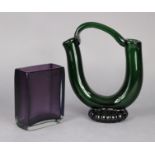 A Murano amethyst & clear glass vase of rectangular form, 6½” high, marked to base “Vennini, Murano,