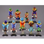 Nine various Murano glass clown ornaments, the largest 11¾” high.