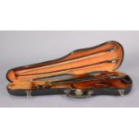 A vintage violin & two bows (violin 23¾” long), with case. (CITES permits have been obtained - refer