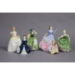 Six Royal Doulton bone china figures “Buttercup” (HN 2309), “Debbie” (HN 2385), “Dinky Do” (HN