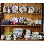 A Chinese famille rose porcelain jardiniere & stand, & various items of decorative china, bottles, &