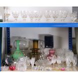 Various items of coloured and plain glassware