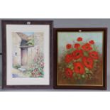 A watercolour painting of a country garden signed “PH PATAT”, 20” x 14”, & a still life study of
