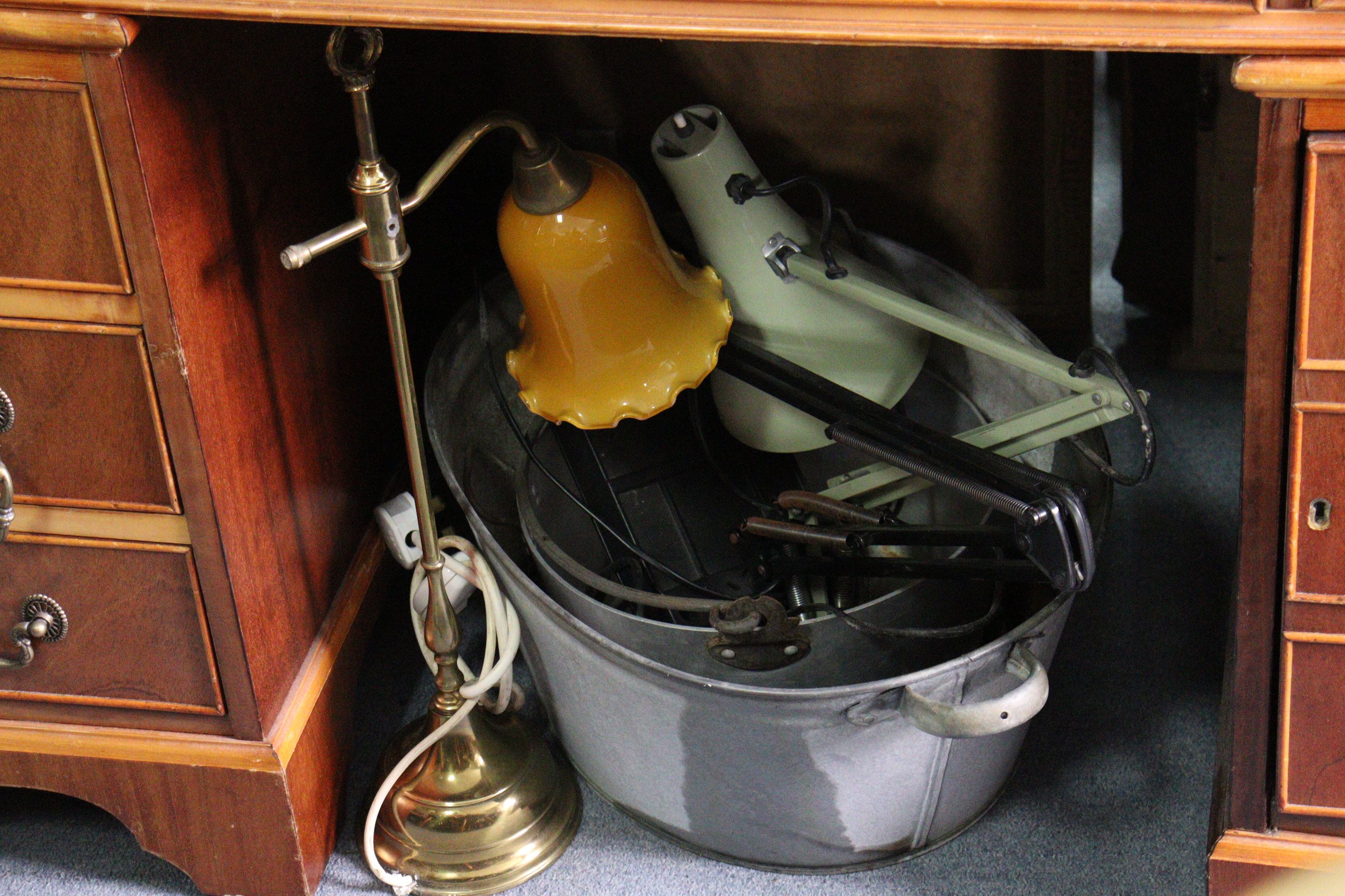 Three gents walking canes; an anglepoise-type desk lamp; a fibre-covered suitcase; a green glass - Image 10 of 14